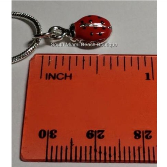Silver Ladybug Necklace Pendant Red Black Enamel - Picture 8 of 8